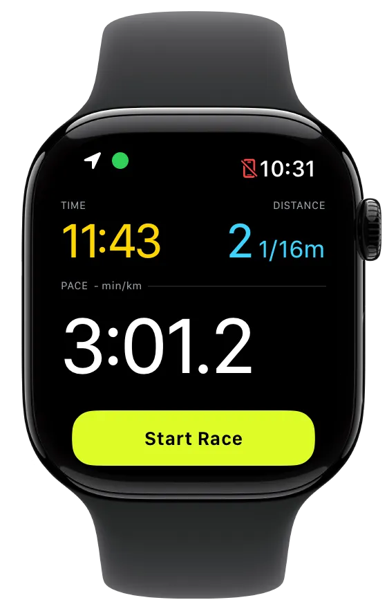 PACE IQ Apple Watch live training screen